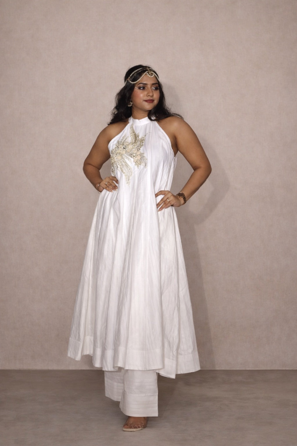 White Embellished Halter Kurta Set