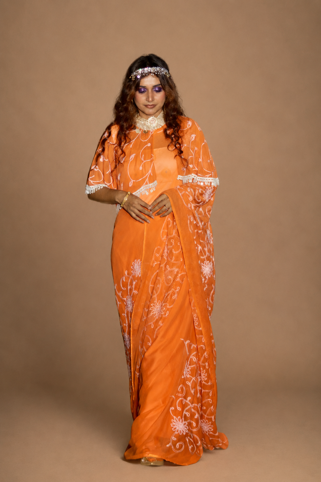 Sunset Bloom Embroidered Saree
