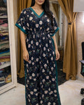 Midnight bloom Satin Kaftan Night Dress